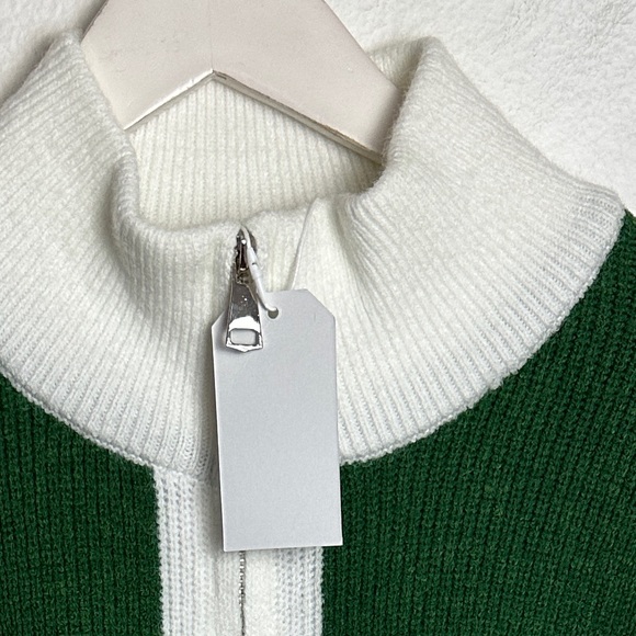 NEW Cardigan Sweater Women's XL Green White Turtleneck Knit Sweater - Picture 7 of 7